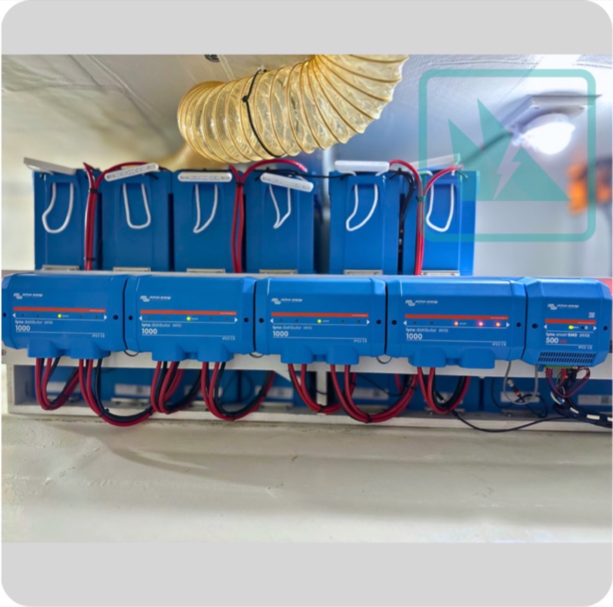 2800Ah 24V Victron Lithium NG system using fourteen 200Ah batteries with Lynx distribution aboard a Sunreef catamaran